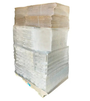 Bulk pallet of six bottle pulp shipper kits with matching shipping boxes