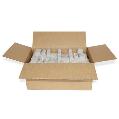 Six bottle wine shippers kit with molded pulp trays and corrugated cardboard shipping box for secure wine bottle shipping