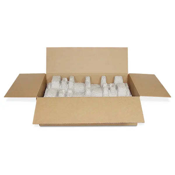 Three (3) Bottle Wine Shippers - Kit - 2 pulp shipping trays & 1 outer shipping box Molded Pulp Packaging