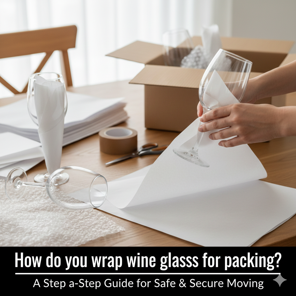 How do you wrap wine glasses for packing?