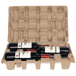 Three bottle pulp wine shipper kit — molded pulp trays and outer box for three wine bottles