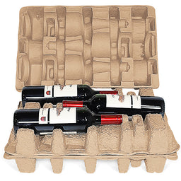 Six bottle pulp wine shipper kit — three molded pulp trays and corrugated outer box