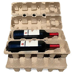 Four bottle pulp wine shipper kit — molded pulp trays and outer box for four wine bottles