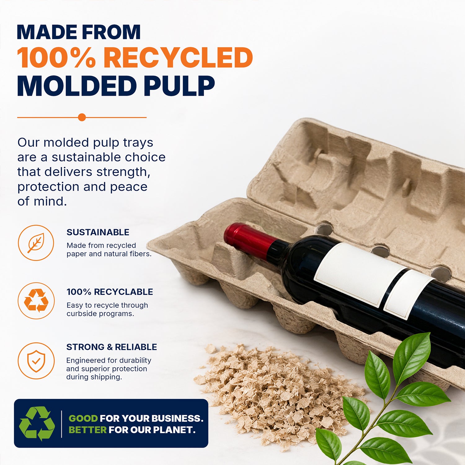 Made from 100% recycled molded pulp