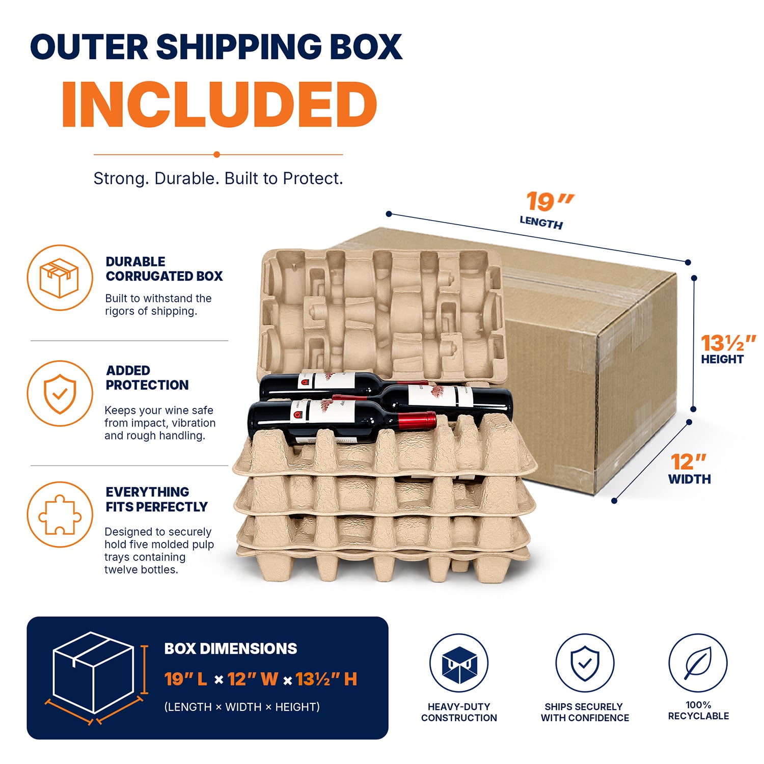 Outer shipping box for twelve-bottle pulp wine shipper