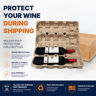 Molded pulp protection for 2 bottles