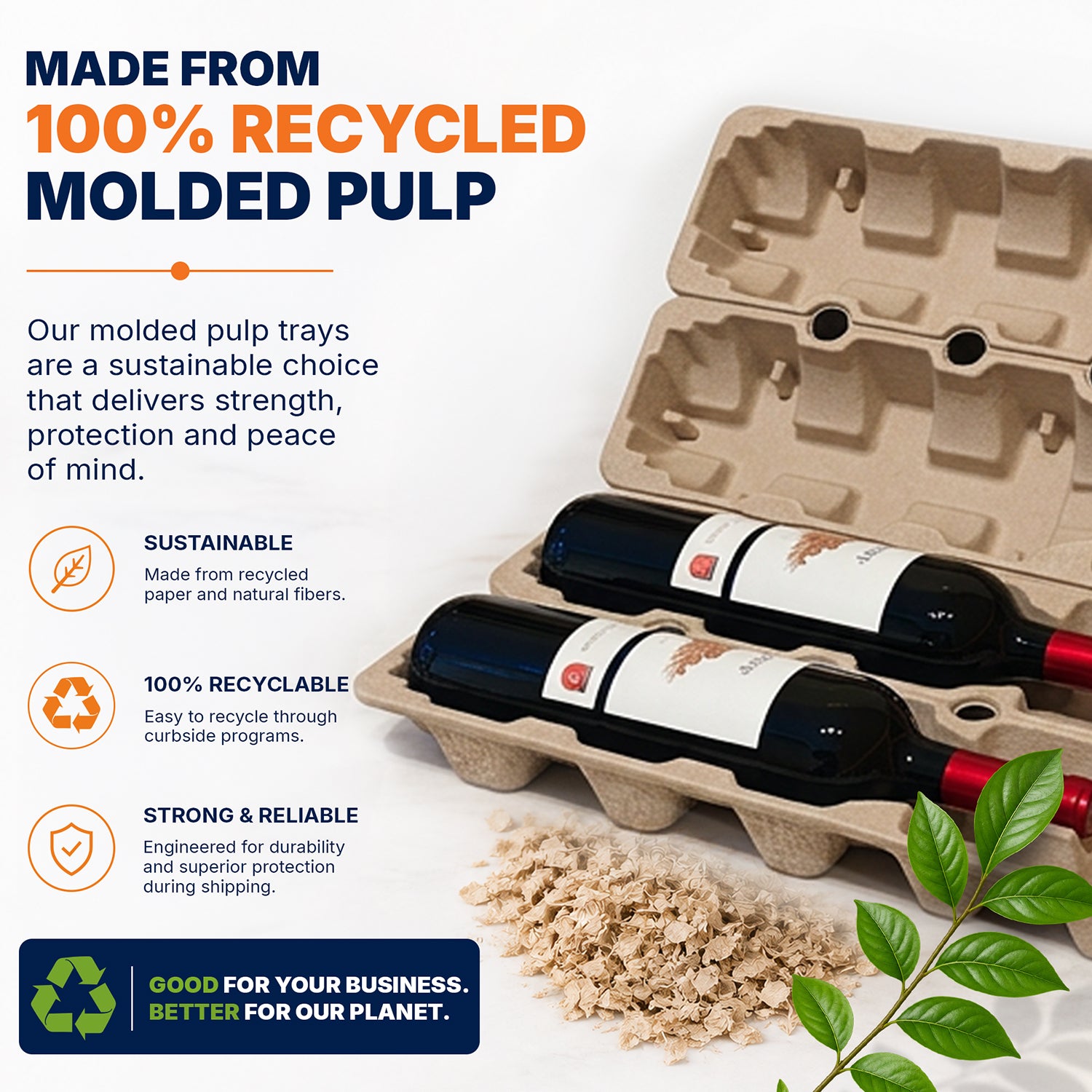 Two-bottle wine shipper made from recycled molded pulp