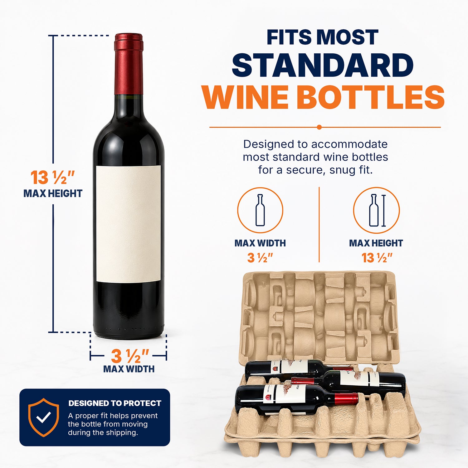 Six-bottle pulp wine shipper fits most standard wine bottles
