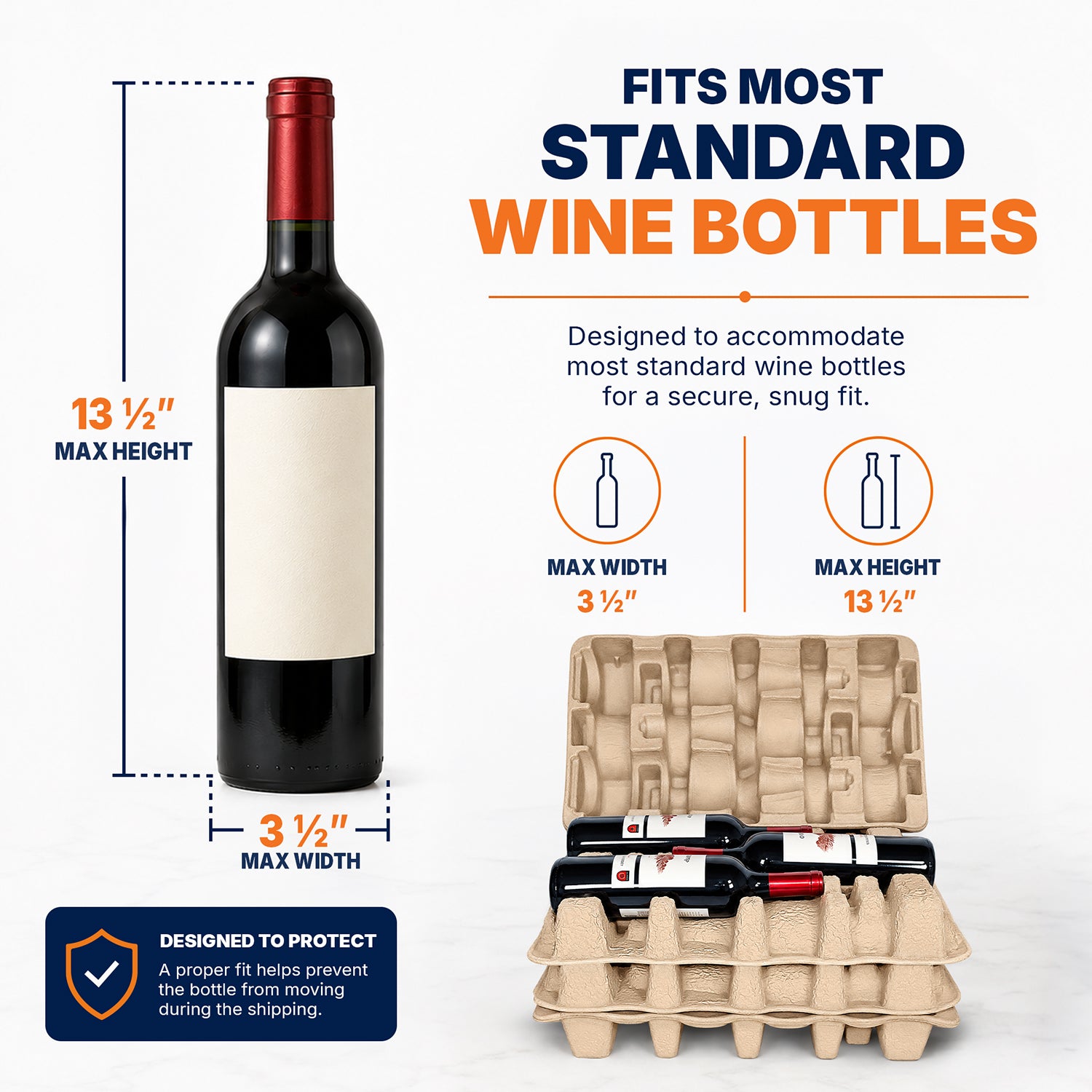 Nine-bottle pulp wine shipper fits most standard wine bottles