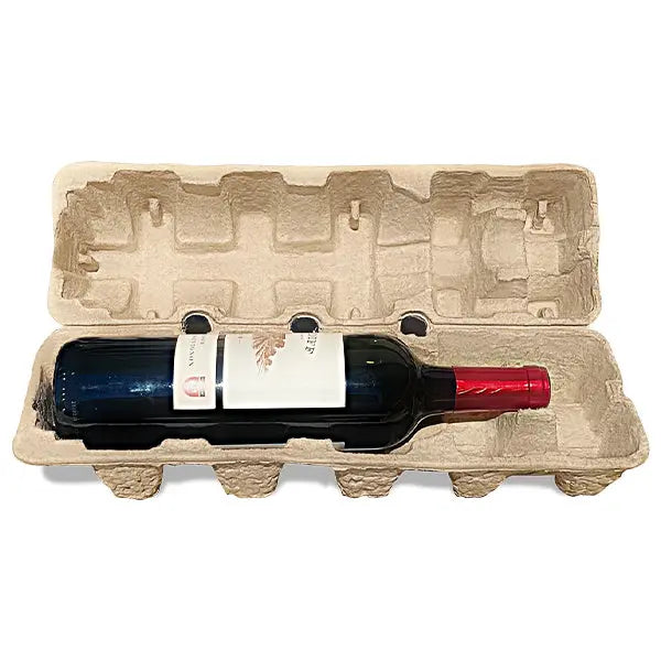 Single (1) Bottle Wine Shippers - Kit - 1 clamshell style pulp shipper & 1 outer shipping box Molded Pulp Packaging