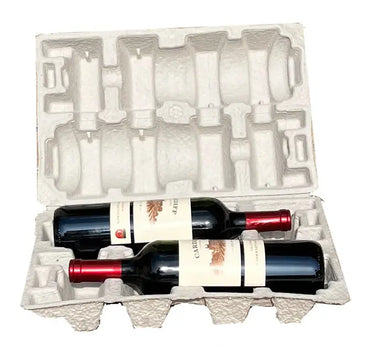 Clamshell Two (2) Bottle Wine Shippers - Kit - 1 pulp shipping tray & 1 outer shipping box Molded Pulp Packaging