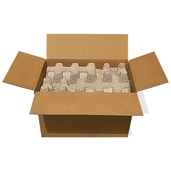 Four (4) Bottle Wine Shippers - Kit - 4 pulp shipping trays & 1 outer shipping box Molded Pulp Packaging