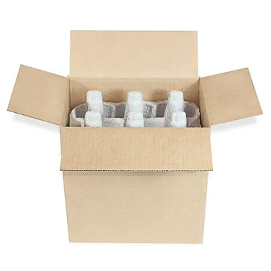 Six (6) Bottle Beer Shipper - Kit - 2 pulp shipping trays & 1 outer shipping box Molded Pulp Packaging