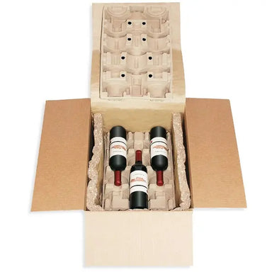 Six (6) Bottle Eco Insulated Wine Shipper Kit Molded Pulp Packaging