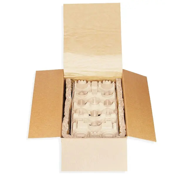 Six (6) Bottle Eco Insulated Wine Shipper Kit Molded Pulp Packaging