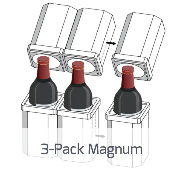 Three (3) Bottle Magnum Shipper (Foam Only) Molded Pulp Packaging