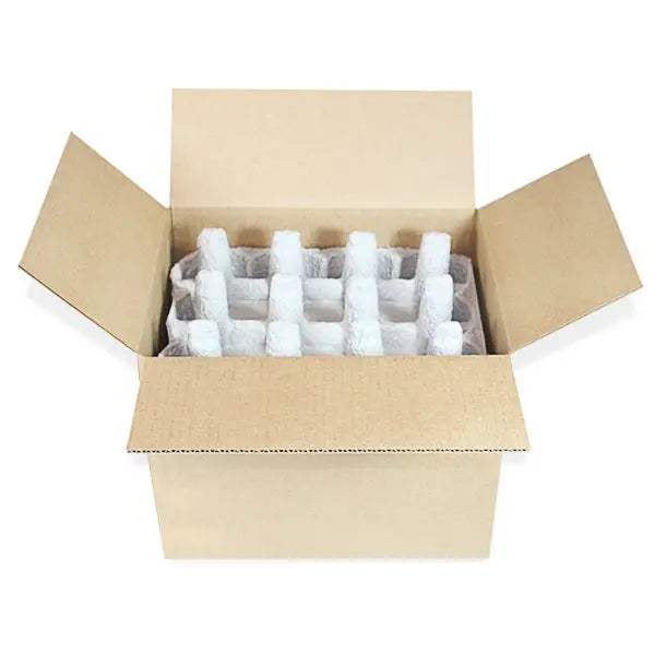 Twelve (12) Bottle Beer Shipper Kit - 2 pulp trays  & 1 outer shipping box Molded Pulp Packaging