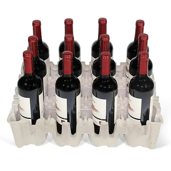 Twelve (12) Bottle Stand Up Wine Shipper Kit (Trays & Outer Shipping Box) Molded Pulp Packaging