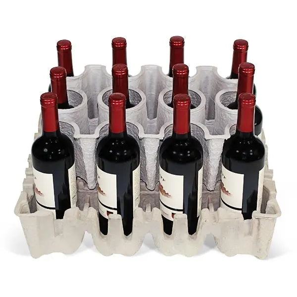 Twelve (12) Bottle Stand Up Wine Shipper Kit (Trays & Outer Shipping Box) Molded Pulp Packaging