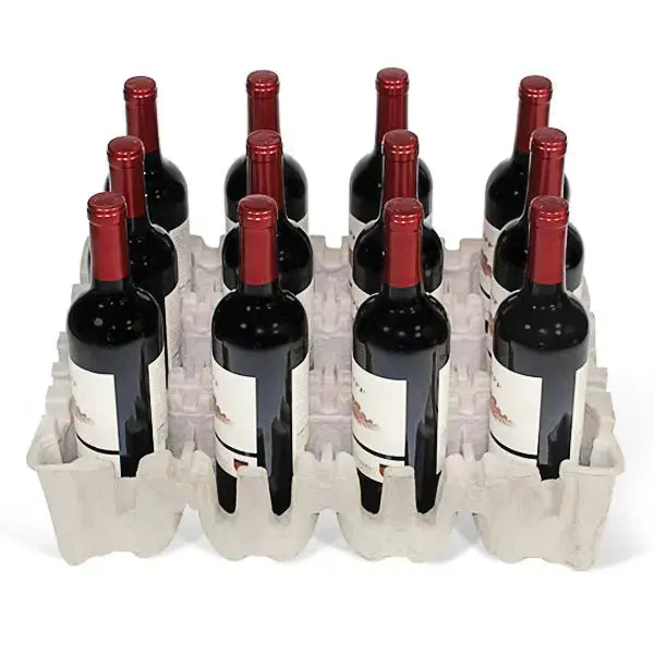 Twelve (12) Bottle Stand Up Wine Shipper Tray Set Molded Pulp Packaging