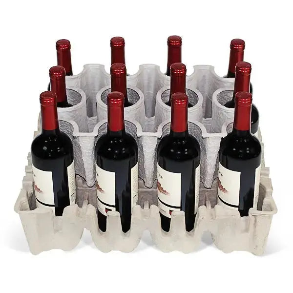 Twelve (12) Bottle Stand Up Wine Shipper Tray Set Molded Pulp Packaging