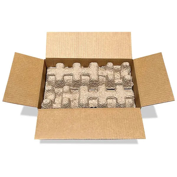 Two (2) Bottle Wine Shippers - Kit - 2 pulp shipping trays & 1 outer shipping box Molded Pulp Packaging
